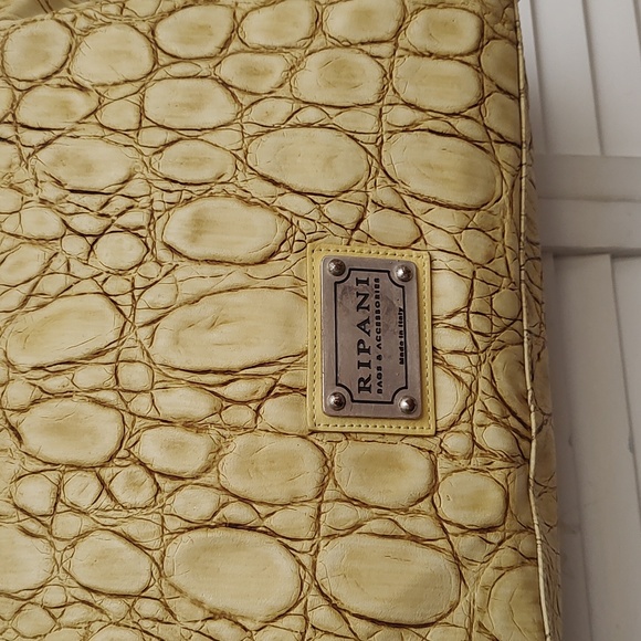 Ripani Yellow Ripple Embossed Leather Handbag - Picture 3 of 9